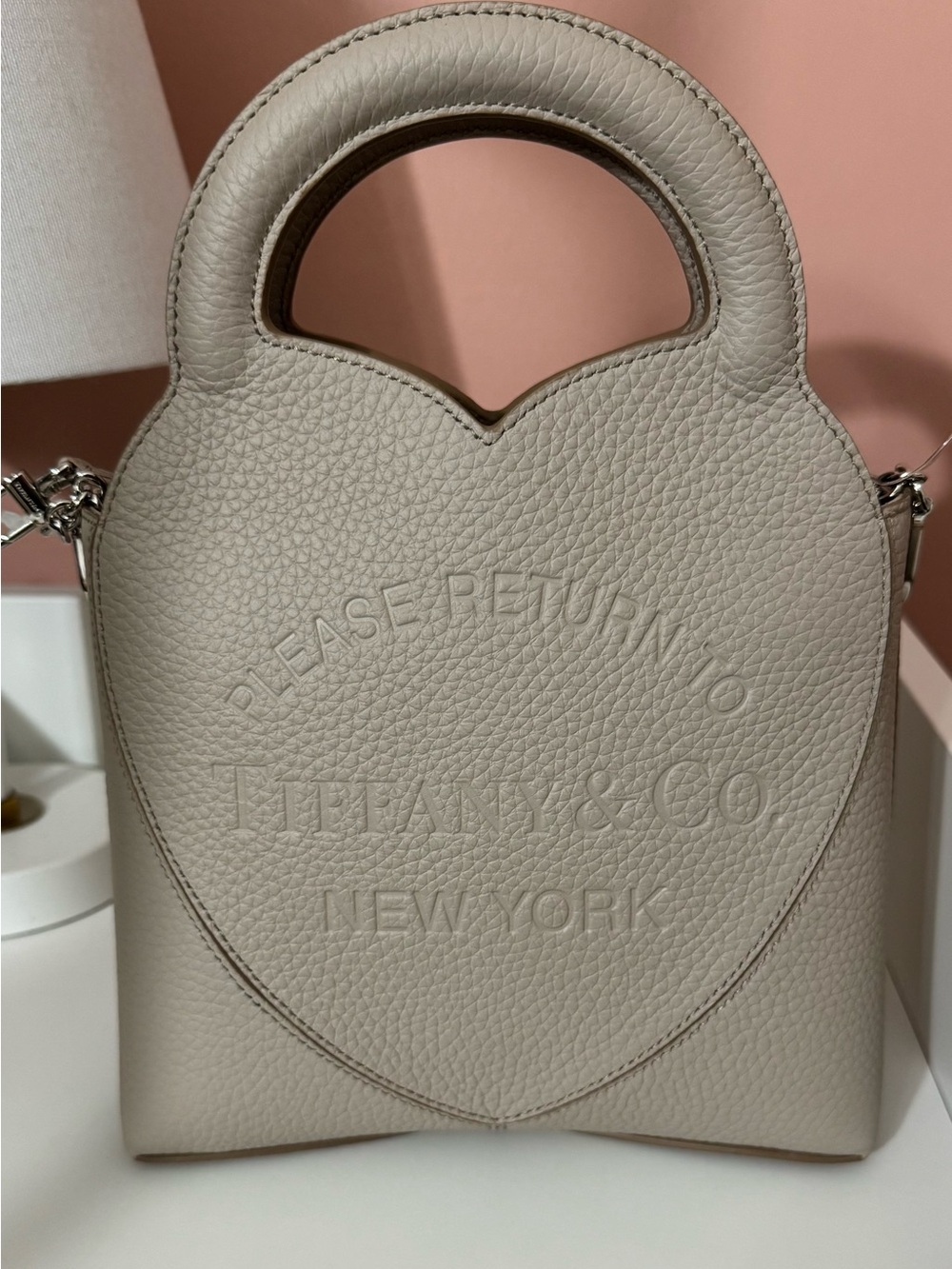 Tiffany & Co. Return to Tiffany Heart Purse Taupe Pebble Leather
